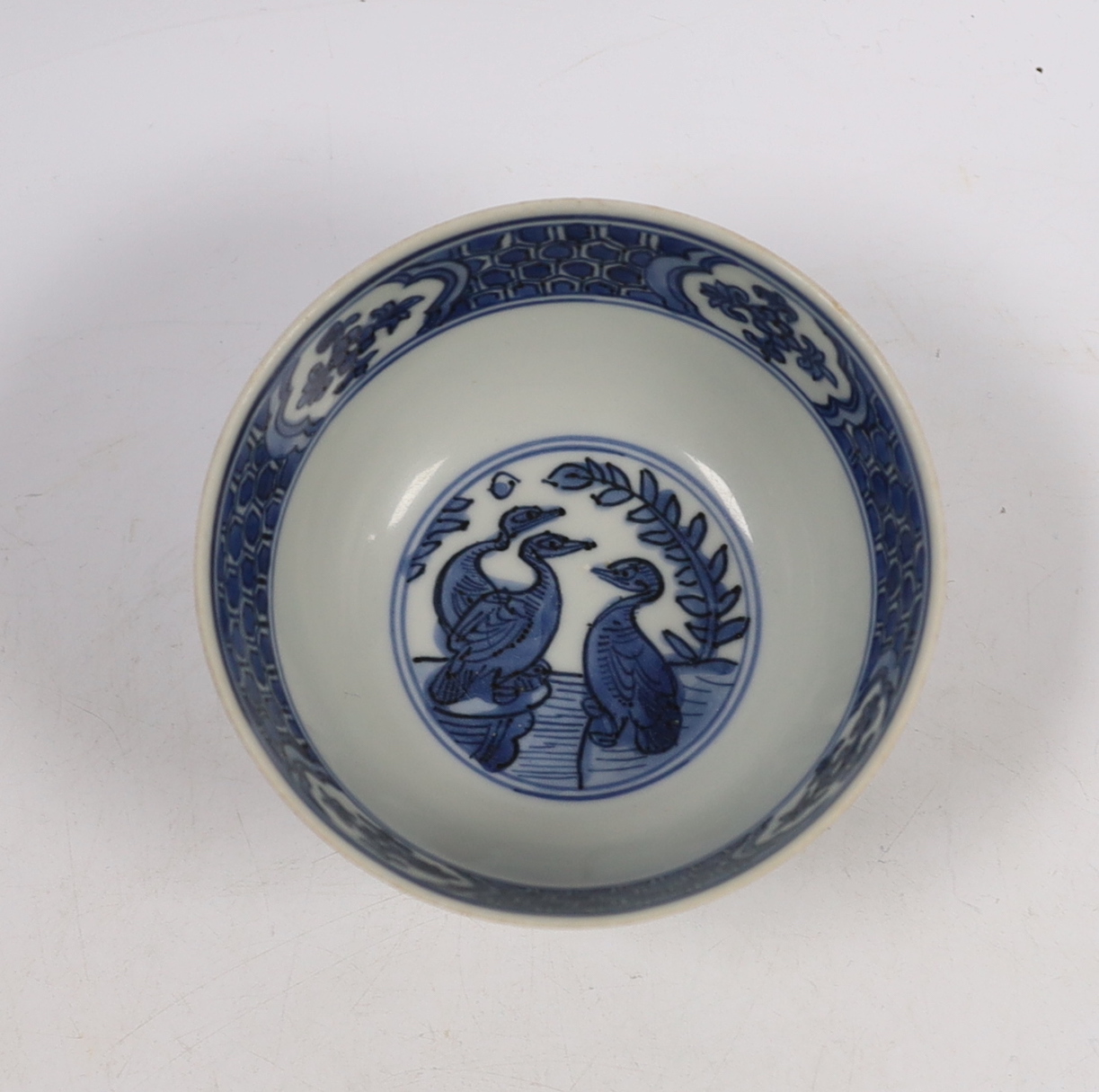 A Chinese blue and white ‘egrets’ bowl, Wanli period, 12cm diameter